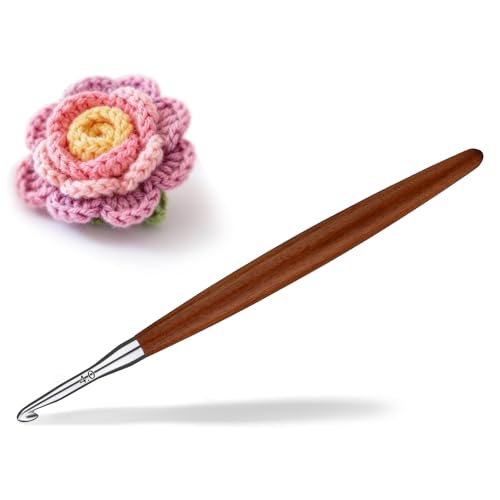 Lunarm Crochet Hook 4.0mm Ergonomic Crochet Aluminum Hook Wood Handle | Available in 3mm-10mm for Arthritic Hands DIY Craft Knitting Bouquets, Blankets, Hats, Gloves from Various Yarns - size: 4.0mm