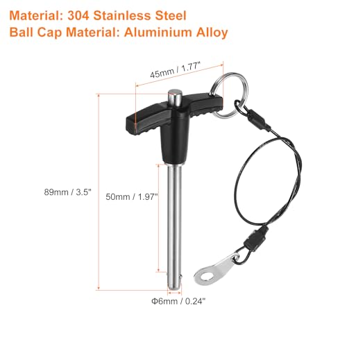 uxcell 2Pcs T Handle Lock Pins, 6mm x 50mm Usage Length Stainless Steel Push-Button Quick Release Pin - size: 6mm x 50mm