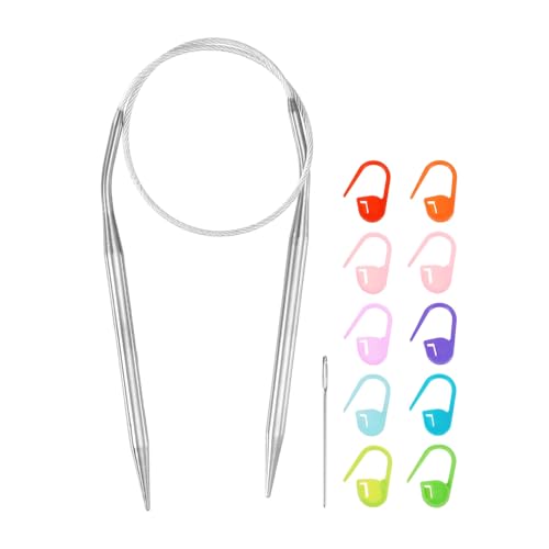 HARFINGTON Knitting Needles Size US 8(5mm) Circular Needle 16 Inch(40cm) Round Metal Stainless Steel for Handmade Projects DIY Knitting - size: Size-US-8-(5mm) x 40cm