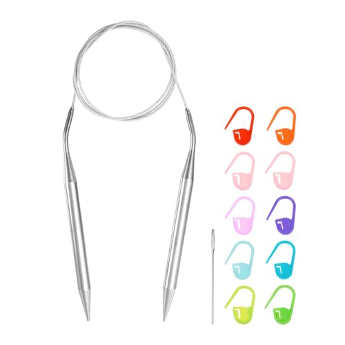 HARFINGTON Knitting Needles Size US 13(9mm) Circular Needle 39 Inch(100cm) Round Metal Stainless Steel Needle with Needles for Handmade Projects DIY Knitting - size: Size-US-13-(9mm) x 100cm