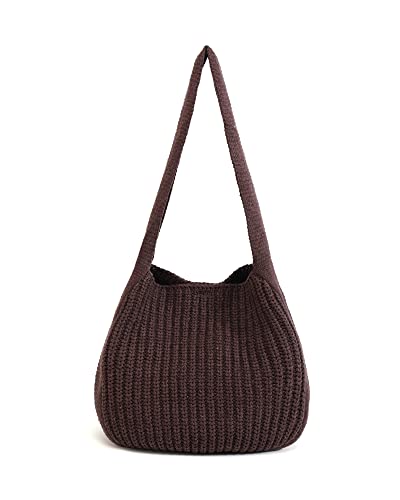 ENBEI Women's Crochet Tote Bag Aesthetic knit Shoulder bag beach tote - color: Brown