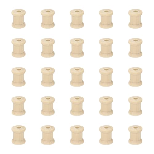 MECCANIXITY 26 Pcs 0.4"x0.6" Small Empty Thread Spools, Natural Color Unfinished Wooden Spools Wire Weaving Bobbins, Wire Weaving Bobbins for Embroidery DIY Sewing Machines Cord Jewelry Chain - color: Natural Color, size: 0.4"x0.6"