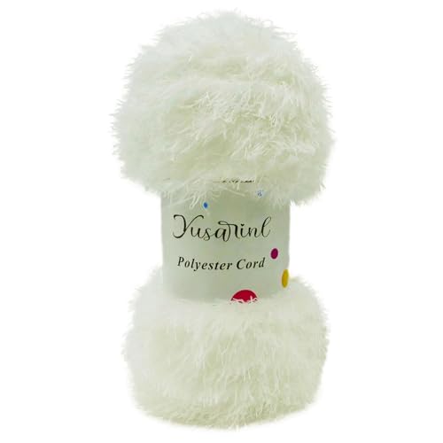(23 Colors Available) Yusarinl Eyelash Yarn Fluffy 100% Polyester 3,35oz 130 Yards, Fun Fur Yarn for a Border, toy's Hair or Beard-Milk White - color: Milk White, size: 1 Skein