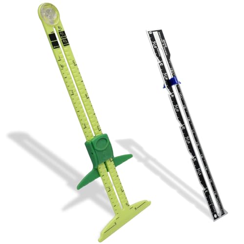 2 Pcs 5-in-1 Sewing Gauge, T-Shaped Sliding Ruler Set | Plastic Aluminum Durable, 12" Graduation 1/8" Precision, Locking Slider, For Garment Quilting Craft - color: 2 Pcs Kit