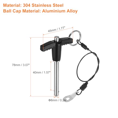 uxcell 2Pcs T Handle Lock Pins, 6mm x 40mm Usage Length Stainless Steel Push-Button Quick Release Pin - size: 6mm x 40mm