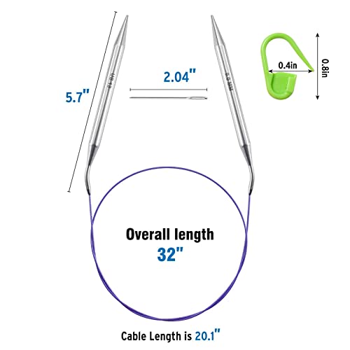 32"Size 13 (9mm) Circular Knitting Needle for Beginners, Stainless Steel Circle Knitting Needles with Fixed Lace Cord, Round Metal Knitting Needles with Magic Loop for Sock, Blankets, Sweater, Gloves - color: Size US 13 (9mm)