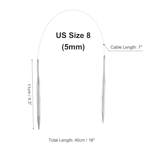 uxcell 8 Gauge Knitting Circular Needle 16 Inch(40cm) Metal Round Stainless Steel Needle with Large Eye Sewing & Stitch Markers for Handmade Projects DIY Knit Blankets - size: 5mm, 16 inch