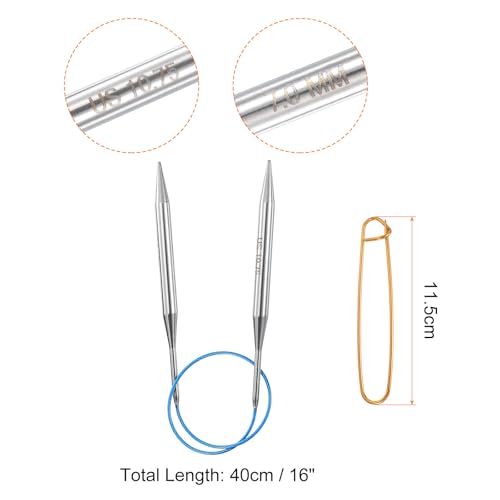 HARFINGTON Circular Knitting Needles 16" Stainless Steel US 11/7.0mm Knitting Needles 4.13" with Knitting Stitch Holder for Fast Knitting Tip to Tip Sweater Scarves Necklaces - size: US 11/7.0mm x 10.5 inch (40cm)