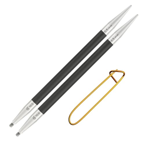 ChiaoGoo Forte 5-Inch, US 10.5 (6.5 mm) [L] IntChg. Circular Needle Tips | Carbon Fiber Shaft, Sharp Stainless Steel Tip, Smooth Metal Joins, Stitch Holder, Works with ALL [L] Cables - size: US 10.5 (6.5 mm) 5 in.