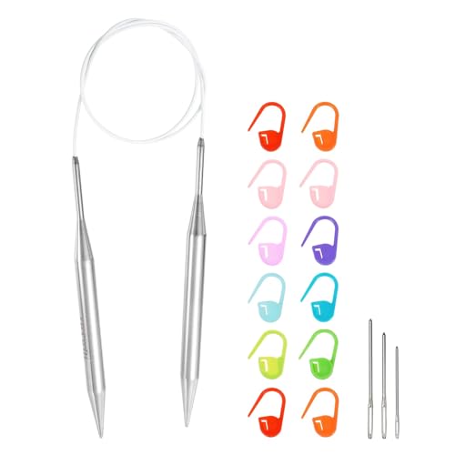 HARFINGTON Circular Knitting Needle Set US Size 15 (10mm) 31.5" Long Stainless Steel Round Knitting Needles with Large-Eye Blunt Needles Stitch Markers for Sock Sweater Gloves, White - color: White, size: 10mm/31.5"