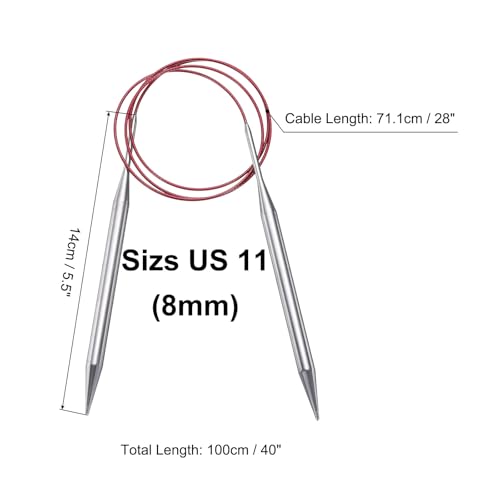uxcell Size US 11 (8mm) Knitting Needles Circular Needle 40 Inch(100cm) Round Metal Stainless Steel Needle for Handmade Projects DIY Knit Blankets - color: Red, size: 40 inch Size US 11 (8mm)