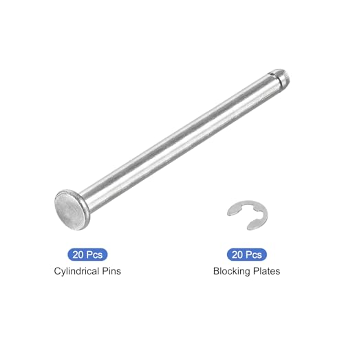 uxcell 20Set M4x50mm 304 Stainless Steel Cylindrical Shaft Snap Ring Locating Pin, Flat Head Grooved Hinge Cylinder Position Pin with E Clip Retaining Ring, Silver - size: M4x50mm