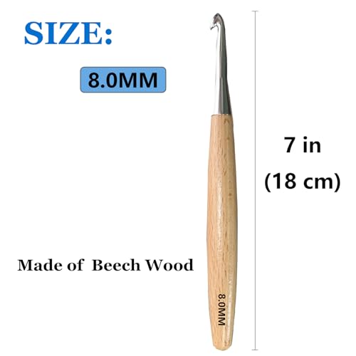 BsHooker Beech Wood Handle Crochet Hooks,8mm Ergonomic Crochet Hooks for Beginners and Arthritic Hands,Comfortable Grip - size: 8mm