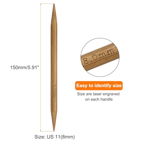HARFINGTON 5Pcs Bamboo Knitting Needles Double Pointed Size US 11(8mm) Carbonized 6 Inch(15cm) Straight for Handmade Creative DIY Knitting Craft Yarn Projects - size: US 11(8mm)
