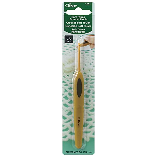 Clover Soft Touch Crochet Hook, 3.00mm, Silicone, Multi-colour, Ideal for Crocheting - size: 3.00 mm