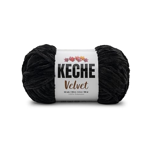 Keche Velvet Yarn for Crocheting, Soft Chenille Bulky Baby Blanket Amigurumi Yarn 100 gr (132 yds) - Black - color: BLACK, size: 1 SKEIN