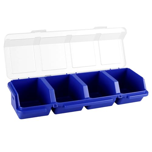 6 Pcs Screw Organizer Box with Lid, 4 Divider Compartments Tool Bin, Plastic Small Part Storage Screw Box for Garage Workbench Craft Storage Nails Bolt, Blue