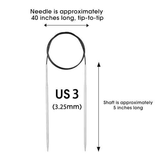Circular Knitting Needles Stainless Steel Long Needles for Adults Beginners, Flexible Cord for Sweaters Blankets Socks,Lightweight Smooth Tips Magic Loop Knitting Needles (40inch, US3/3.25mm) - color: 40inch, size: US3/3.25mm