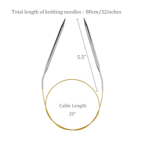 Circular Knitting Needles 32inches/80cm,Size US 10.0(6mm) Stainless Steel Round Knitting Needles for Handmade Knitting DIY - size: US10/6mm