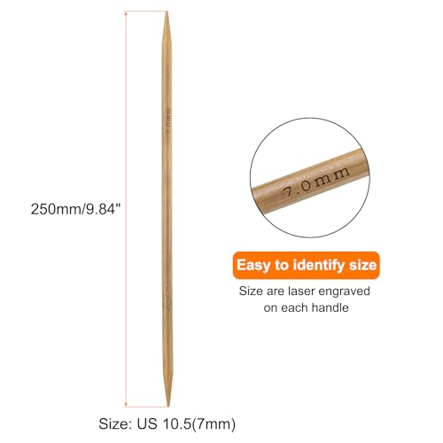 HARFINGTON 8Pcs Bamboo Knitting Needles Double Pointed Size US 10.5(7mm) Carbonized 10 Inch(25cm) Straight for Handmade Creative DIY Knitting Craft Yarn - size: US 10.5(7mm)