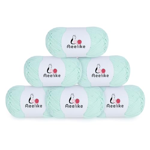 Aeelike Size 3 DK Cotton Blend Yarn for Crocheting, Mint Green, 6-Skein | Fresh Blanket, Kitchen Textiles, 6 x 100g, 1440 Yds Total, 5-Ply Stitch Control, Machine Washable - color: mint green