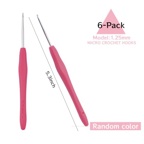 Hobekoee 6pcs Small Size Crochet Hooks,1.25mm Micro Crochet Needles | Steel Lace Crochet Hooks,Ergonomic Crochet Hook Grip for Arthritis And Beginners,Mini Size - size: 1.25mm