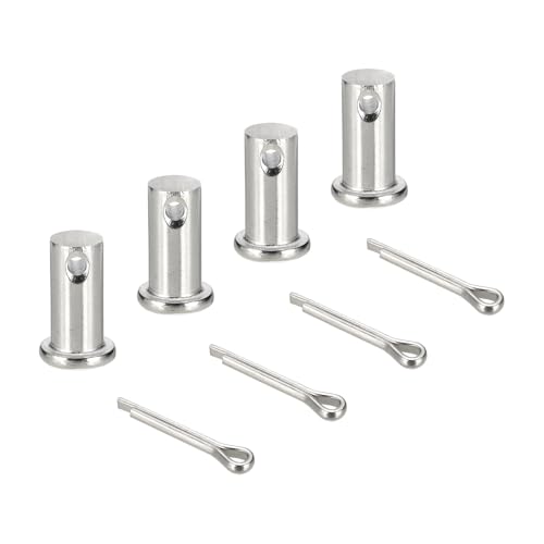 uxcell 4Pcs M12x25mm Clevis Pins, 304 Stainless Steel Single Hole Flat Head Hitch Fastener Lock Systems with Cotter Pins for Furniture Installation Trailer Lawn Mower, Silver - size: M12x25mm