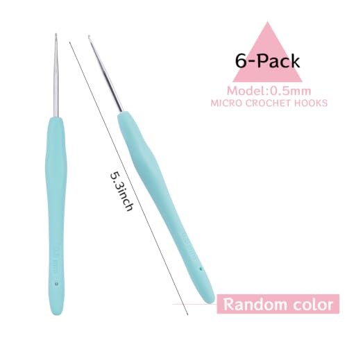 Hobekoee 6pcs Small Size Crochet Hooks,0.5mm Micro Crochet Needles | Steel Lace Crochet Hooks,Ergonomic Crochet Hook Grip for Arthritis And Beginners，Mini Size - size: 0.5mm