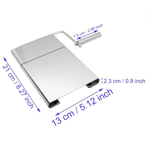 1PCS Cheese Cutter Slicer Board Stainless Steel Block Cheese Slicer with Grid Scale Lines and Replacement Wires