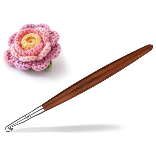 Lunarm Crochet Hook 5.5mm Ergonomic Crochet Aluminum Hook Wood Handle | Available in 3mm-10mm for Arthritic Hands DIY Craft Knitting Bouquets, Blankets, Hats, Gloves from Various Yarns - size: 5.5mm