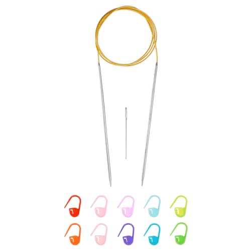 uxcell US 2(2.75mm) Knitting Circular Needle 40 Inch(100cm) Metal Round Stainless Steel Needle with Large Eye Sewing & Stitch Markers for Handmade Projects DIY Knit Blankets - size: US2(2.75mm)