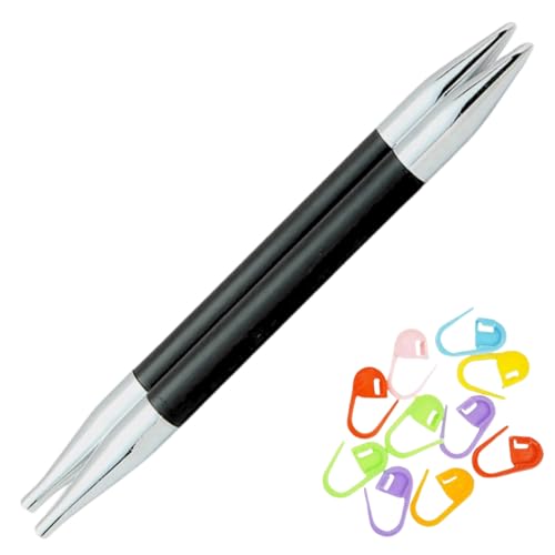 KnitPro Karbonz 5in US 10 (6.0mm) Interchangeable Knitting Needles | Lightweight Carbon Fiber Body, Brass-Coated Sharp Tips and Joins, Easy-Glide, 10 Stitch Markers - size: US 10 (6.0mm), 5in. (13cm)