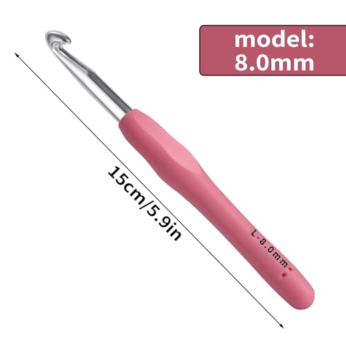 8mm Crochet Hook, Ergonomic Crochet Hook, Smooth and Extra Long Knitting Needles, with Soft Rubber Ergonomic Handle and Aluminum Tip, Perfect Beginner and Arthritic Crochet Hooks (8 mm) - size: 8mm