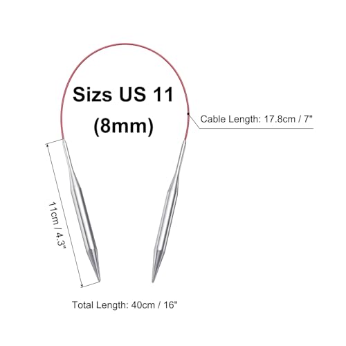 uxcell Size US 11 (8mm) Knitting Needles Circular Needle 16 Inch(40cm) Round Metal Stainless Steel Needle for Handmade Projects DIY Knitting - color: Red, size: 16 inch Size US 11 (8mm)