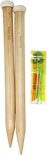 KnitPal 14-inch (35cm) Wooden Knitting Needles - 1 Pair US Size 50 (25mm) | Real Oak Wood Large Knitting Needles for Chunky Yarn - Straight Knitting Needles Single Pointed with eBook - size: US 50 (25mm), 14" (35cm)