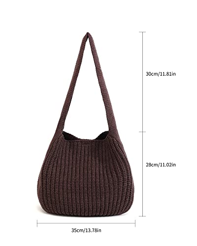 ENBEI Women's Crochet Tote Bag Aesthetic knit Shoulder bag beach tote - color: Brown