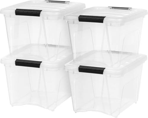 IRIS USA 4-Pack 19 Quart Storage Bins with Lids, Clear | Transparent design makes contents easy to find. Great for linens, décor, closet storage, and supplies, Nestable - color: Clear, size: 19 Qt, style: 4 Pack