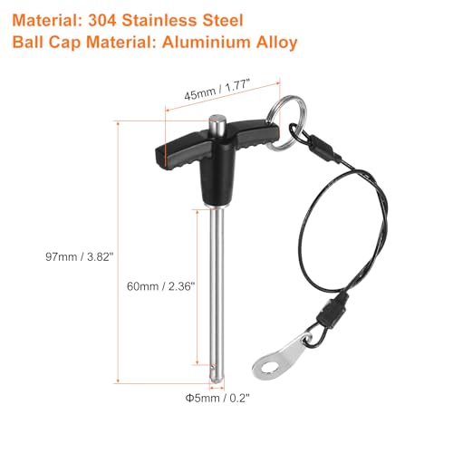 uxcell 2Pcs T Handle Lock Pins, 5mm x 60mm Usage Length Stainless Steel Push-Button Quick Release Pin - size: 5mm x 60mm