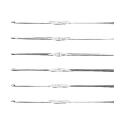 Skweawert 6Pcs 1.75mm Stainless Steel Crochet Hook | Bulk Hand Needles, for Beginners, Women, College Students, Crocheters - size: 1.75mm
