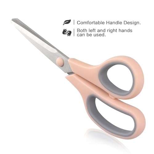 LONGKEY 8.5" Pastel Scissors 3-Pack, Ultra Sharp Stainless Steel, Gray | Soft Comfort-Grip Right/Left Hand - color: Gray