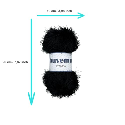Eyelash Fun Fur Yarn for Crochet, Knitting & Crafts, Black, 10-Pack | 100% Polyester, 100 g (3.53 oz), 175 yd (160 m), Ideal for Amigurumi, Graduation Leis, Bags, Rugs, Scarves & Plush Toys - color: Black, size: 10 Pack