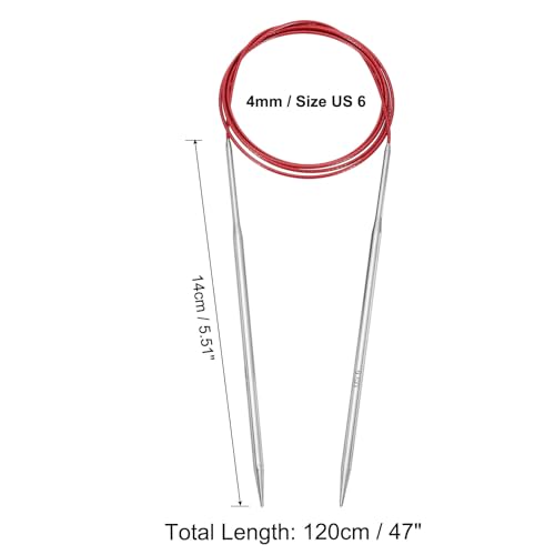 uxcell Size US 6 (4mm) Knitting Needles Circular Needle 47 Inch(120cm) Round Metal Stainless Steel Needle for Handmade Projects DIY Knitting Red - color: Red, size: 47 inch Size US 6 (4mm)