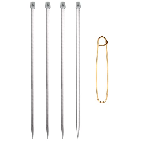 MECCANIXITY 4Pcs L(8mm) Single Pointed Knitting Needles Set, 13.8" Length Stainless Steel Crochet Needle with Versatile Stitch Holder for Beginner, Crocheter DIY Making, Silver - size: L(8mm) 13.8" Length