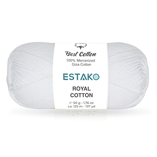 Estako Royal Cotton, 100% Mercerized Giza Cotton Yarn, Fingering 1, White | soft, silky sheen, super fine, sock weight, 50 g, 137 yds, baby clothes, summer tops, amigurumi - color: 5050 - White, size: 1 Skein