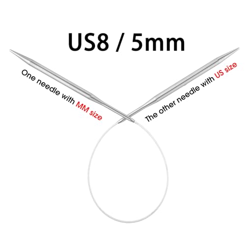 Circular Knitting Needles 16 inch (40cm) - US Size 8 (5mm) Stainless Steel Round Knitting Needles for Hats, Socks & Baby Booties - size: 16in/5mm(US8)