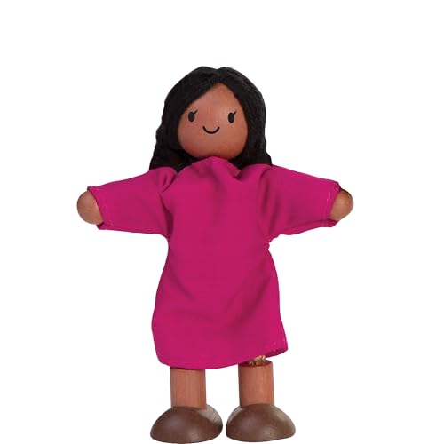 PlanToys® Girl Wooden Dollhouse Figurine Poseable 1:12 Scale 4-Inch Doll | daughter character, doll house people accessories, bendable arms, kids pretend play, storytelling learning gift ages 3+ - color: Hispanic Girl