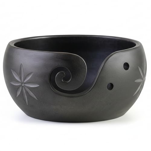 Handmade Wooden Yarn Bowl for Knitting & Crochet – Hand-Carved Yarn Holder with Swirl Cut & Anti-Slip Base | Portable Craft Organizer for Knitters & Crafters | Durable Natural Wood Storage Gift - color: Purple, size: 6" x 6" x 3"