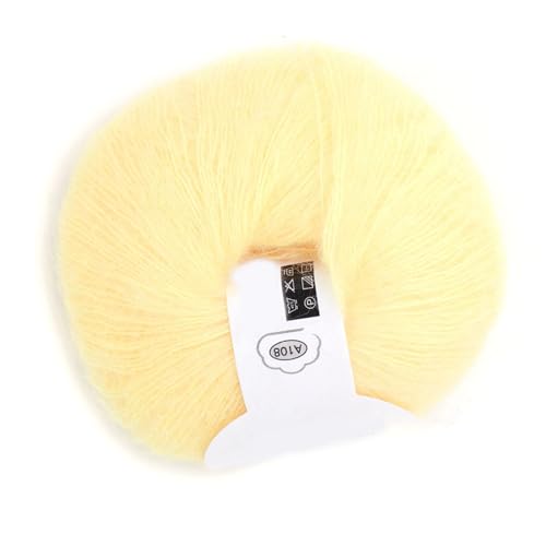 Mohair Knitting Angora Wool Yarn for DIY Knitting Popular Soft Wool Yarn(with a Crochet)(Light Yellow)