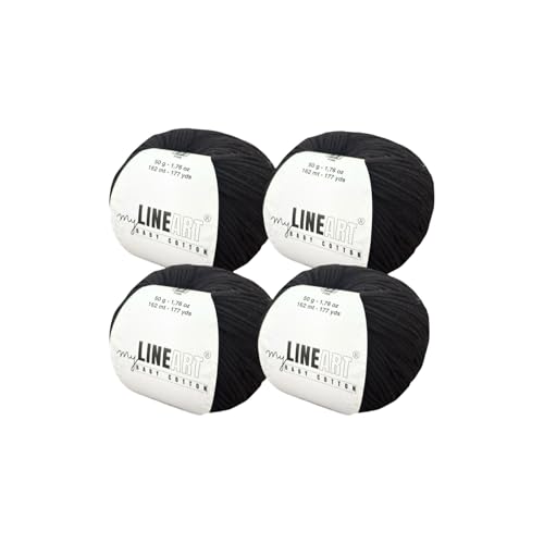 Baby Cotton Yarn, 55% Cotton 45% Acrylic, Fine (2) for Crochet and Knitting 4x1.76 Oz (4x50g) / 4x177 Yrds (4x162m), Soft Yarn, Amigurumi Yarn - color: Black, size: 4 Skeins