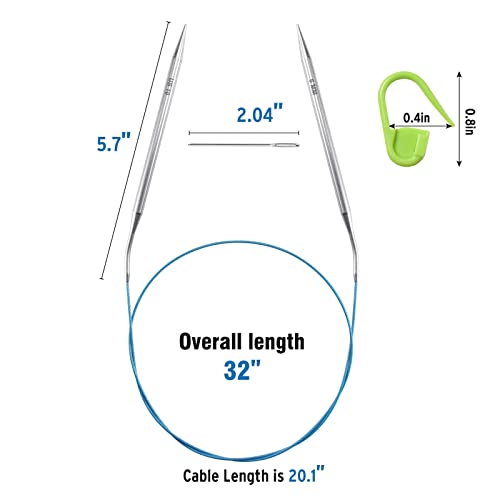 32" Size 10 (6mm) Circular Knitting Needles Set for Beginners, Stainless Steel Cable Circle Knitting Needles, Round Metal Knit Needle with Fixed Magic Loop for Sweater, Sock, Blankets, Gloves - color: Size US 10 (6mm)